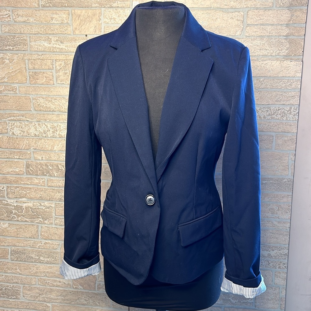 Merona Navy Blue Blazer Striped Interior Size 10